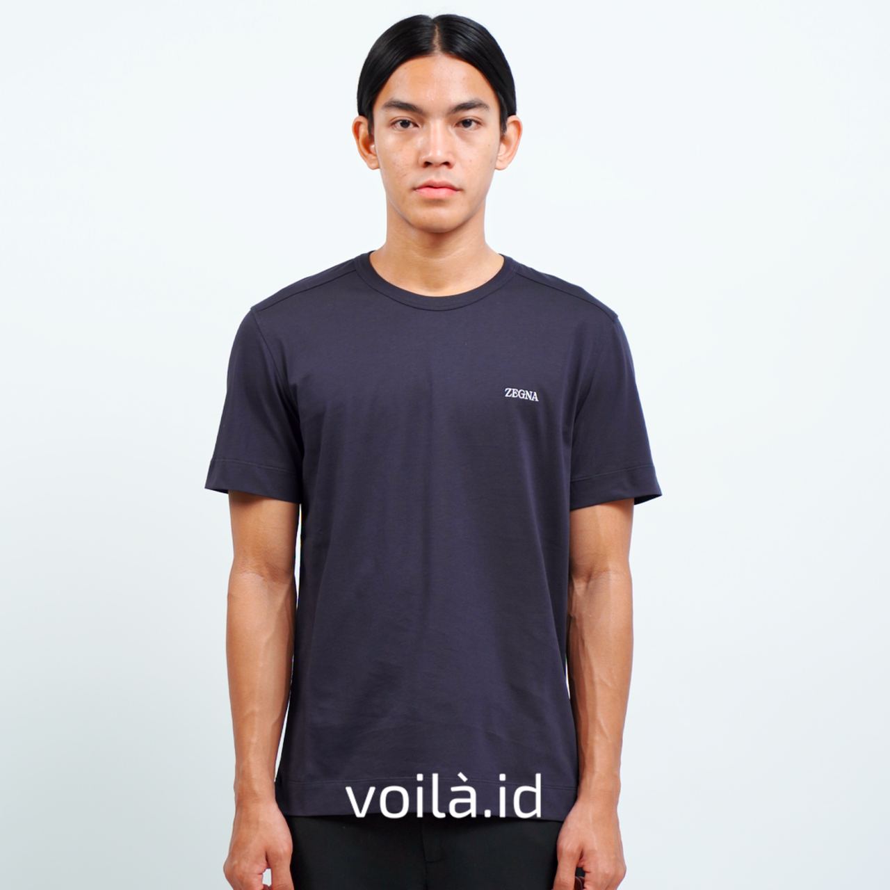 Tシャツ・カットソー ZEGNA NAVY BLUE T-SHIRT WITH LOGO Zegna Chest Logo Print Regular Fit T-Shirt Navy Blue – voilà.id