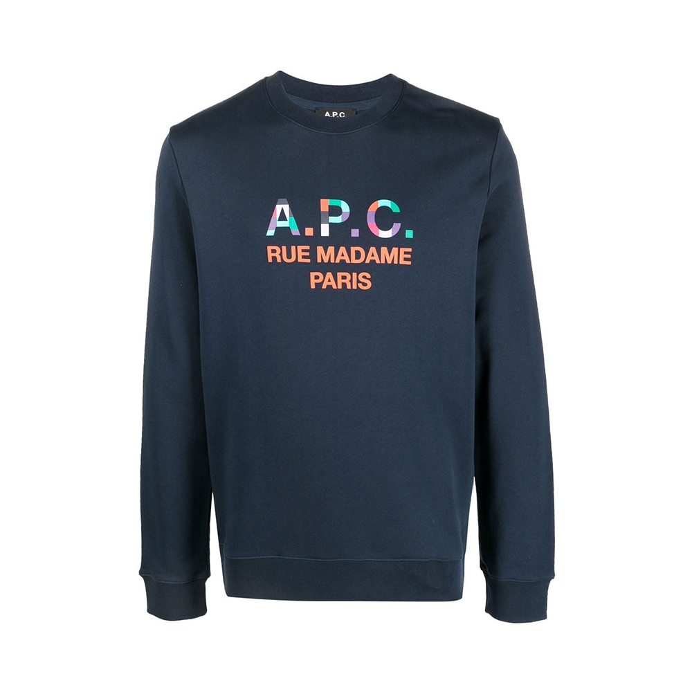 A.P.C Achille Logo Print Sweatshirt Navy Blue – voilà.id
