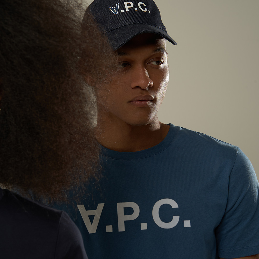 A.P.C Logo Print Denim Baseball Dark Blue Denim – voilà.id