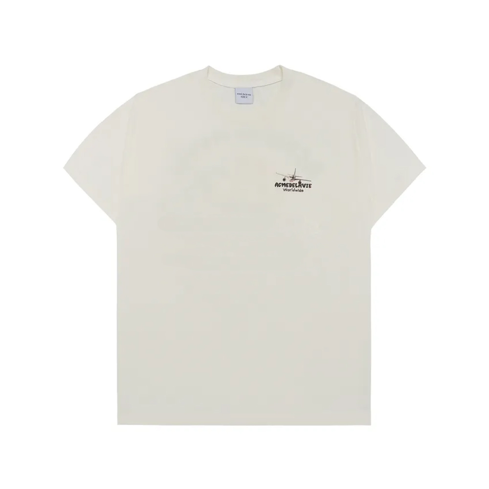 acmé de la vie Worldwide Airplane Bear Artwork T-Shirt Cream