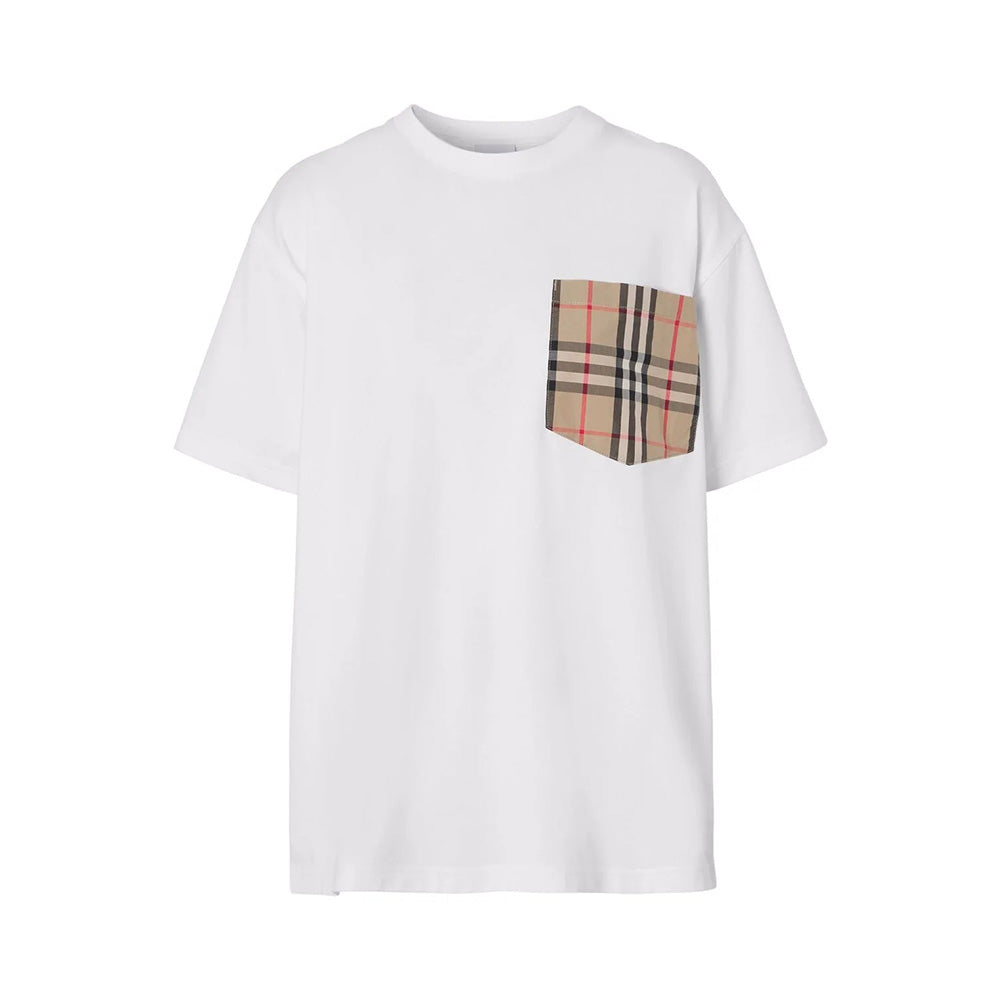 Burberry Vintage Check Pocket Cotton Oversized T Shirt White voila.id