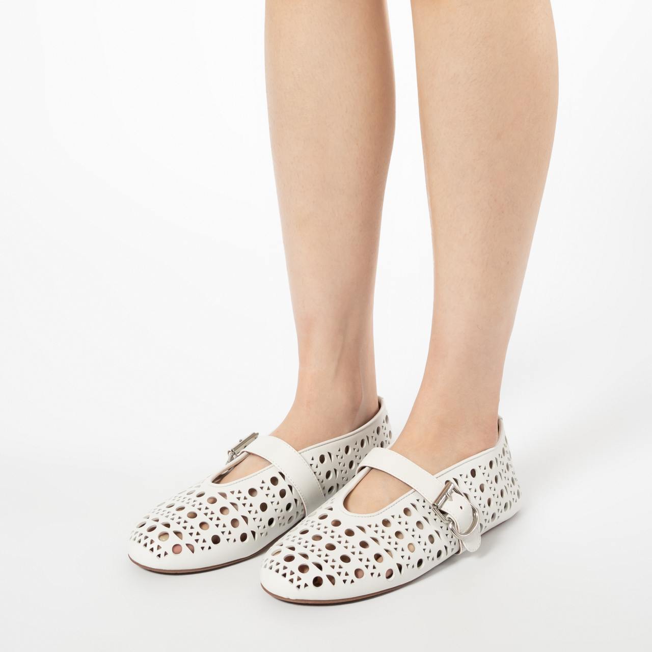 Alaïa Vienne Lambskin Ballerina Flats White –