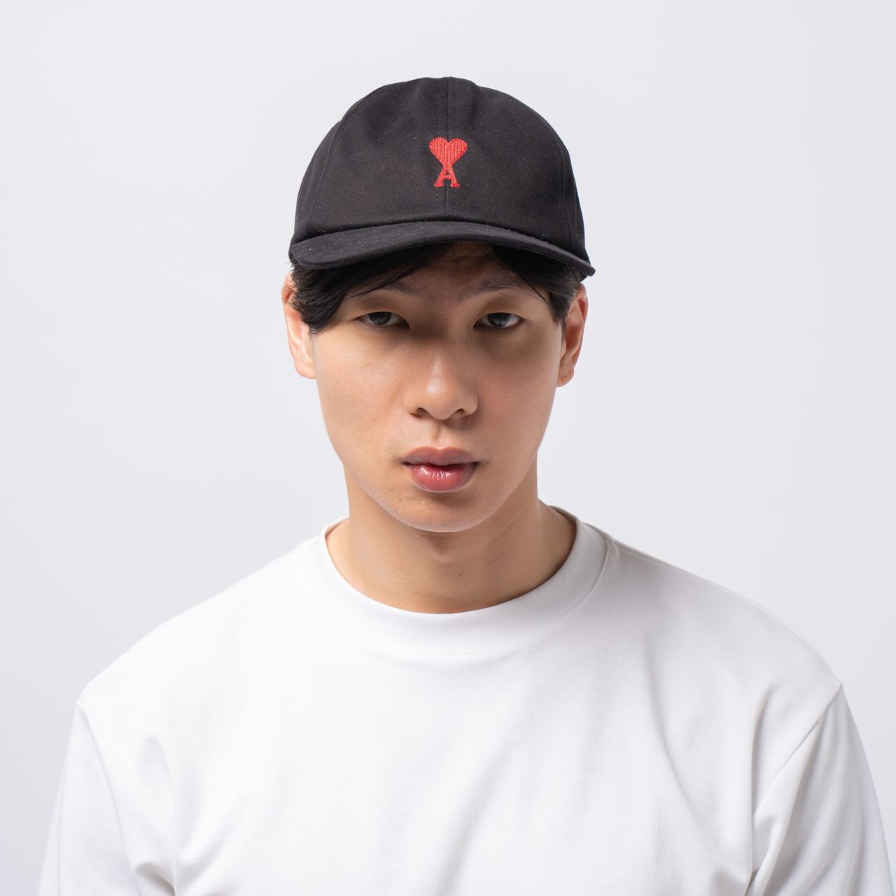 Black Cotton Ami de Coeur Embroidery Cap by AMI Paris on Sale