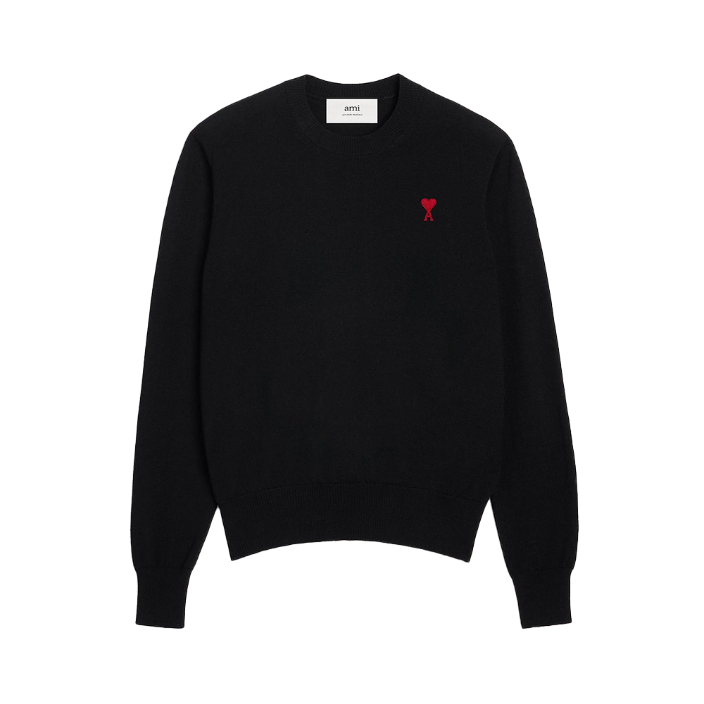 ★AMI PARIS★ Red Heart Logo Merino Wool Cardigan Black BFFK Black Cardigan with Heart Logo Oversized - Ami PARIS
