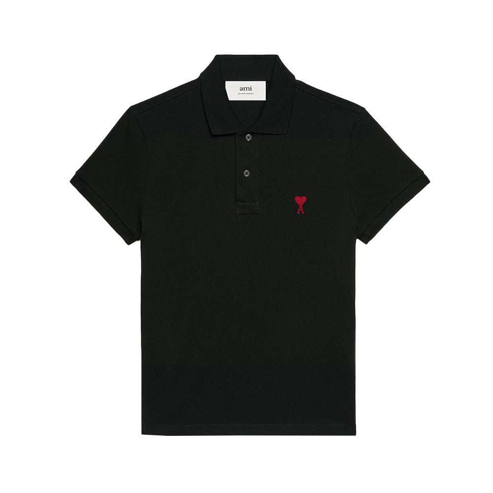 AMI Paris Red Ami De Coeur Logo Chest Embroidered Polo Shirt