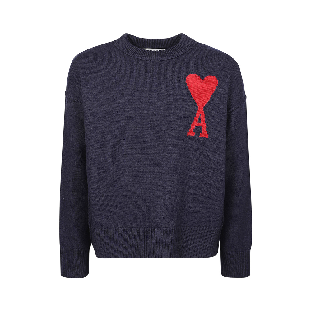 ★★AMI PARIS★★ Red Heart Logo Merino Wool Knit Night Blue AMI Paris Red Ami de Coeur Merino Wool Sweater Black – voilà.id
