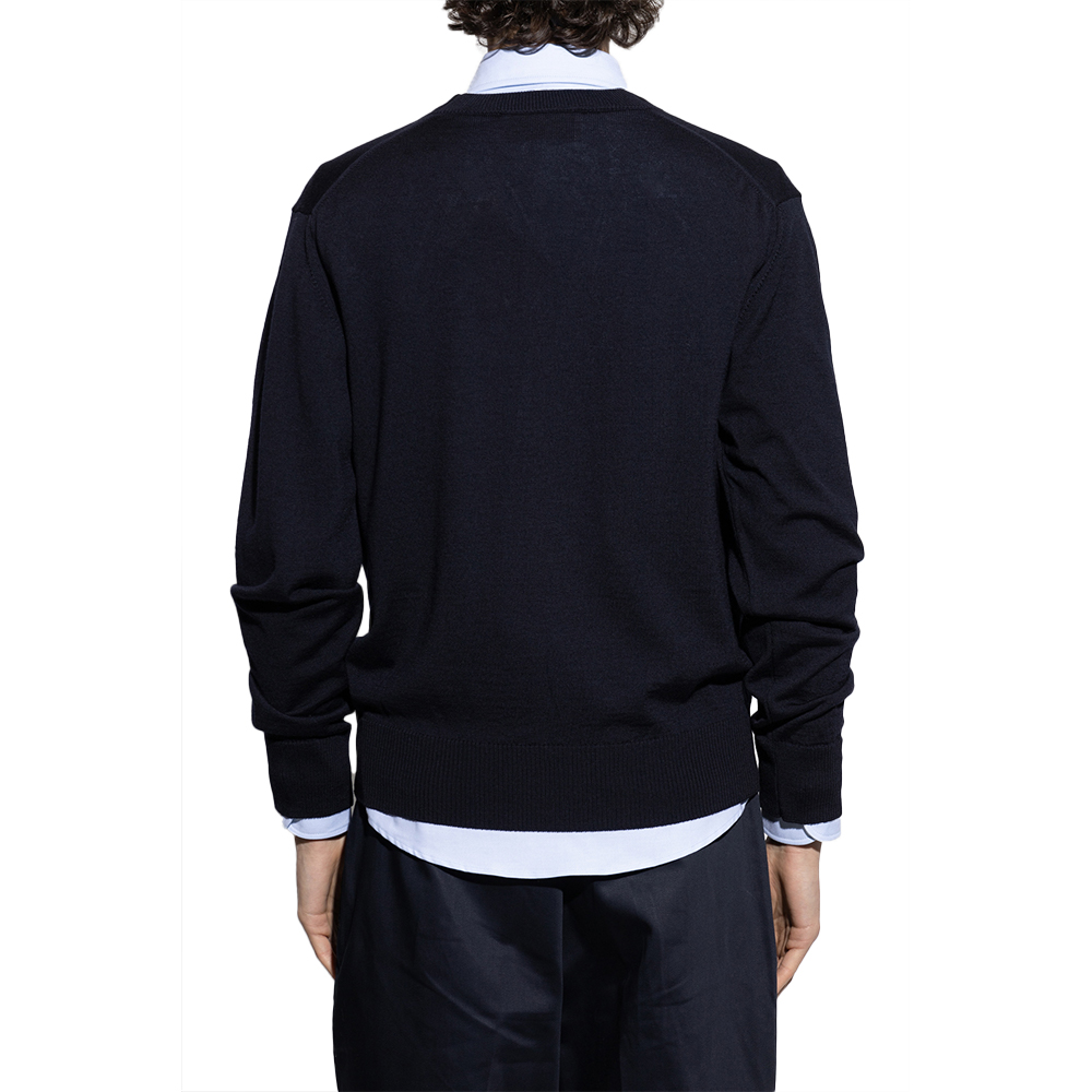 AMI Paris Red Ami De Coeur Merino Wool Cardigan Navy Blue