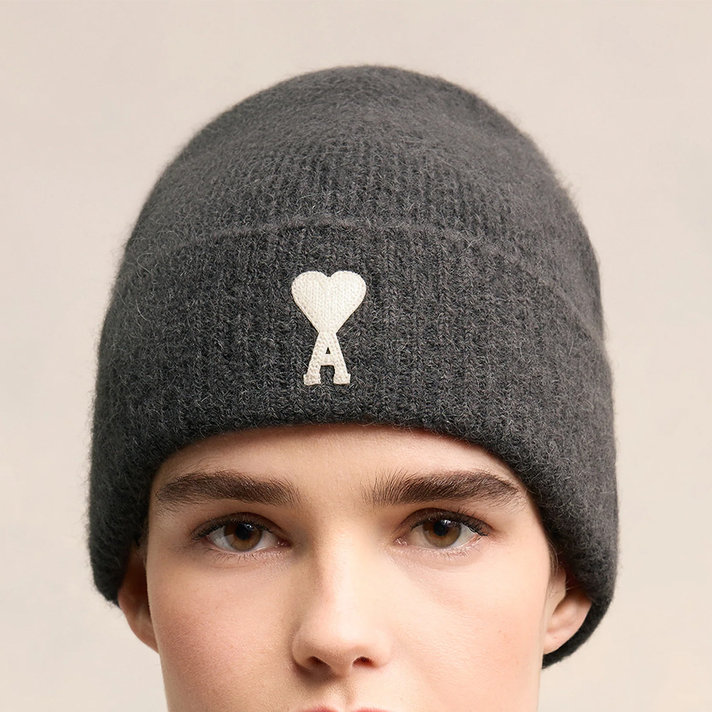 AMI Paris Off White Ami De Coeur Alpaca Knit Beanie Dark Grey
