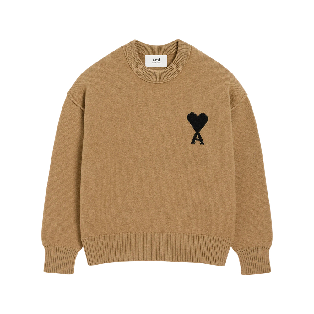 AMI Paris Black Ami De Coeur Inside Out Seams Crewneck Sweatshirt Camel