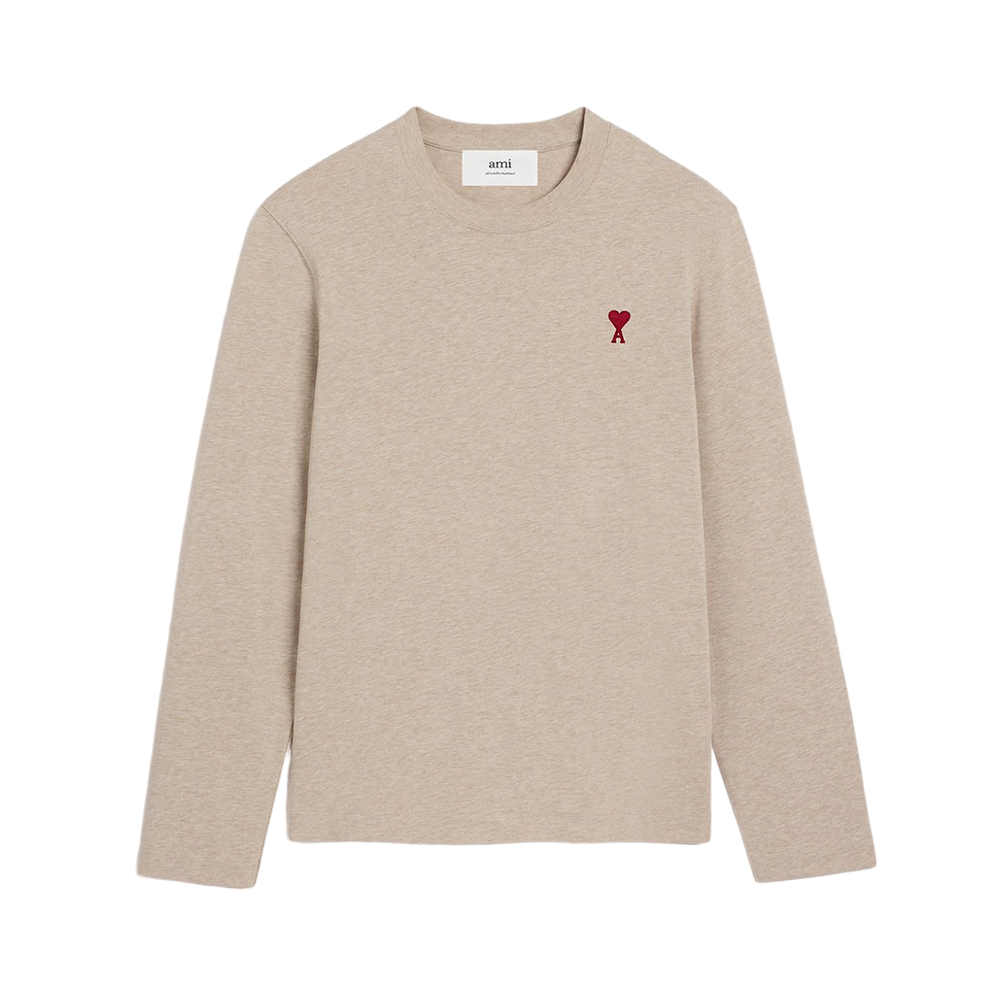 Tシャツ・カットソー AMI PARIS Boxy T-shirt with Ami Heart Embroidery KS1422 AMI Paris Red Ami De Coeur Heavy Cotton Jersey Long Sleeved
