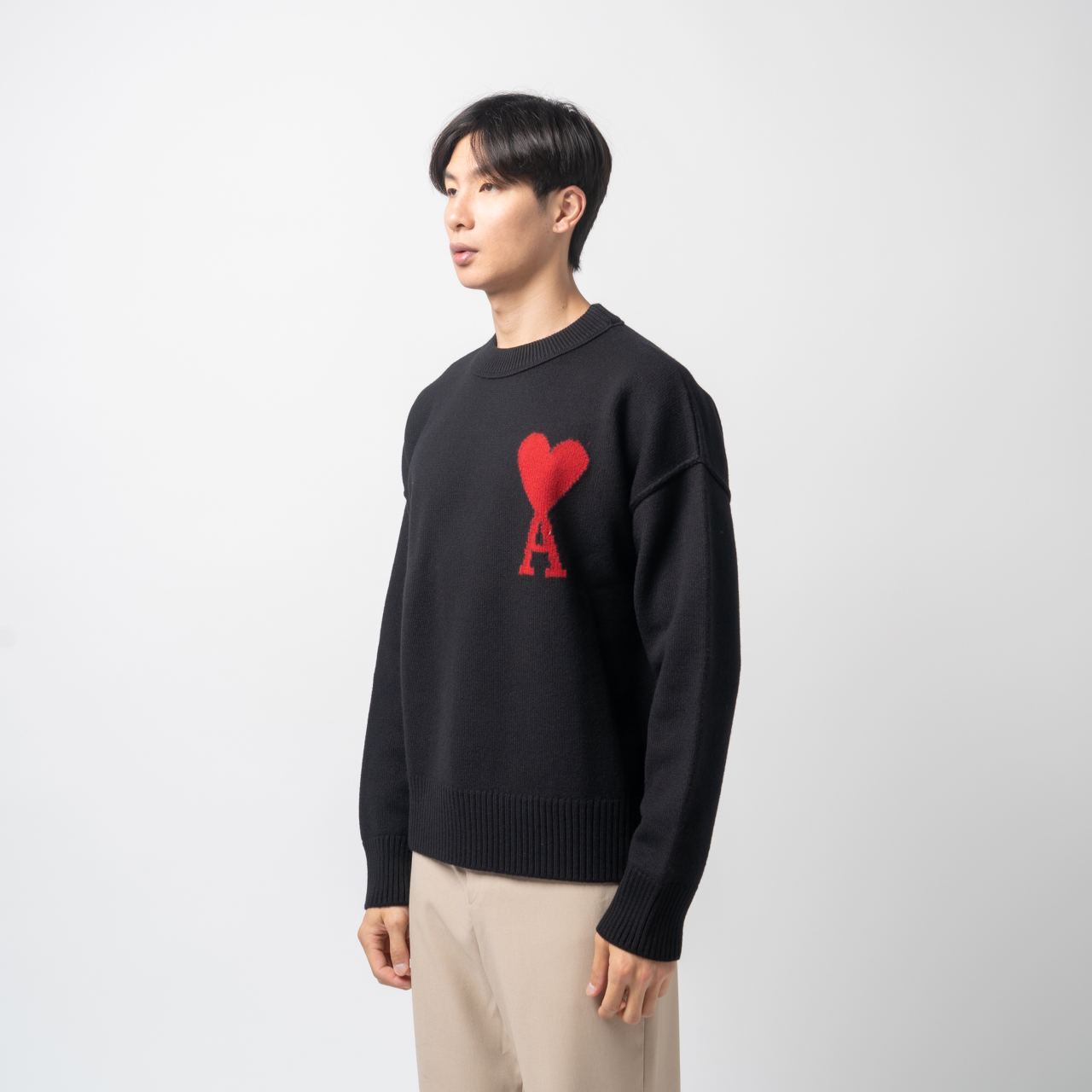 AMI Paris Red Ami De Coeur Felted Merino Wool Crewneck