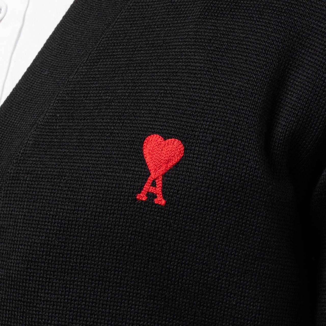 ★★AMI PARIS★★ Red Heart Logo Merino Wool Knit Night Blue Night Blue Red Ami De Coeur Crew Neck Sweater | AMI PARIS