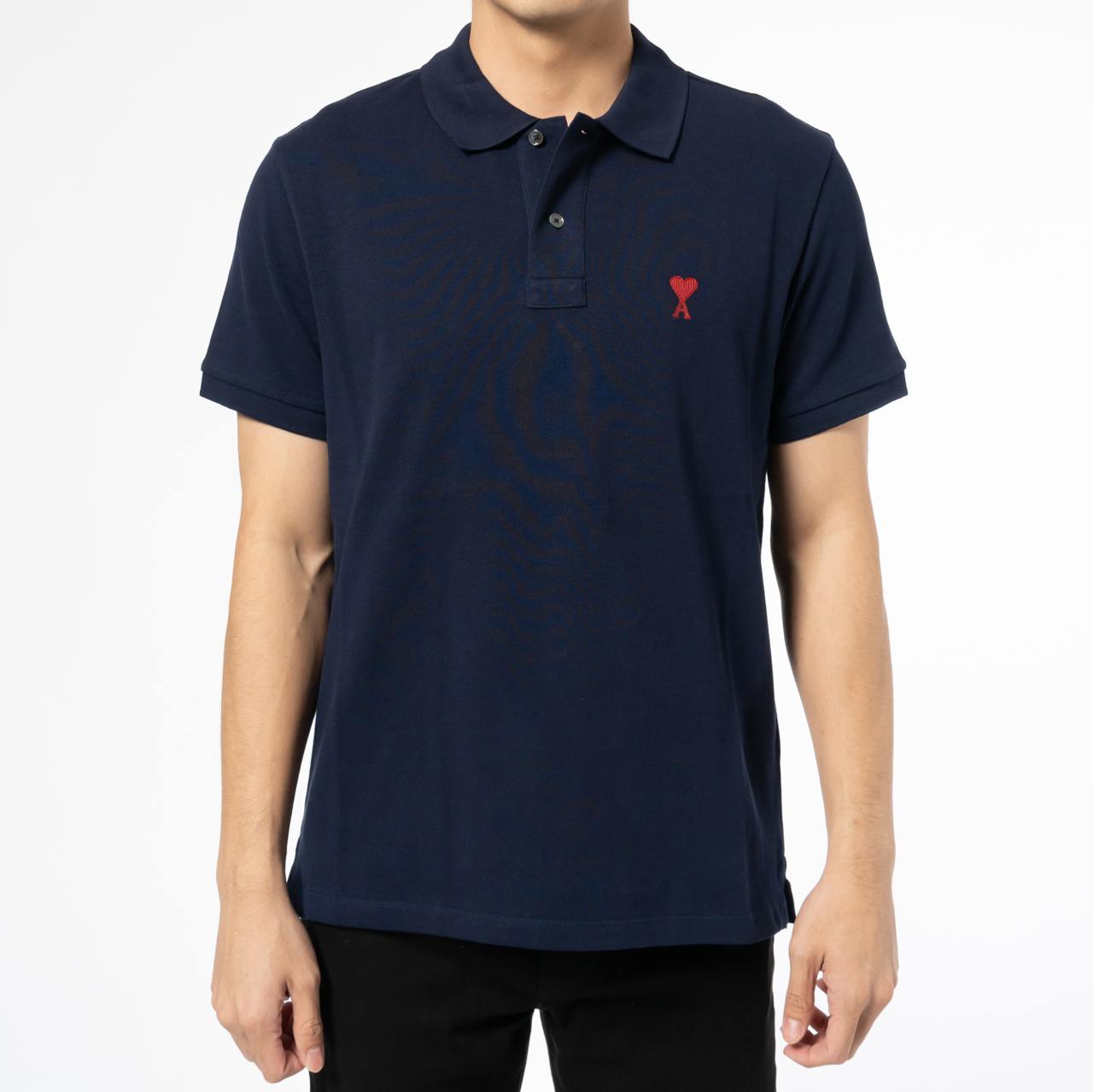 AMI Paris Red Ami De Coeur Polo Shirt Navy – voilà.id