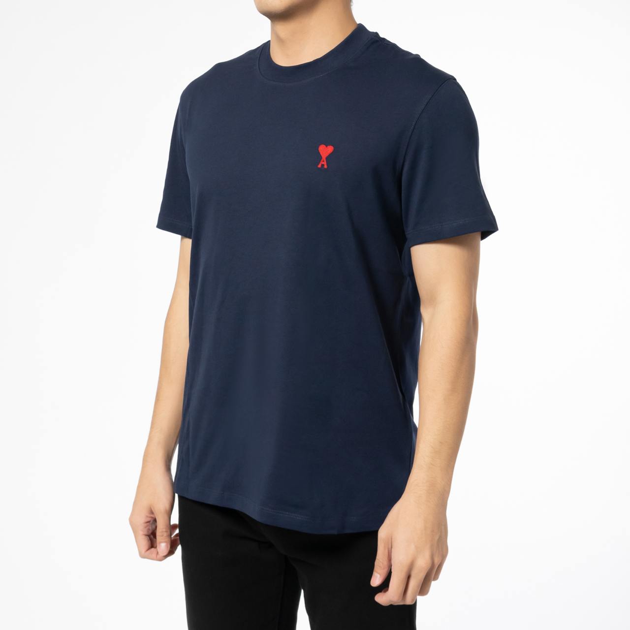 ☆AMI PARIS☆ Red Heart Logo Man-to-Man Night Blue BFUSW0357