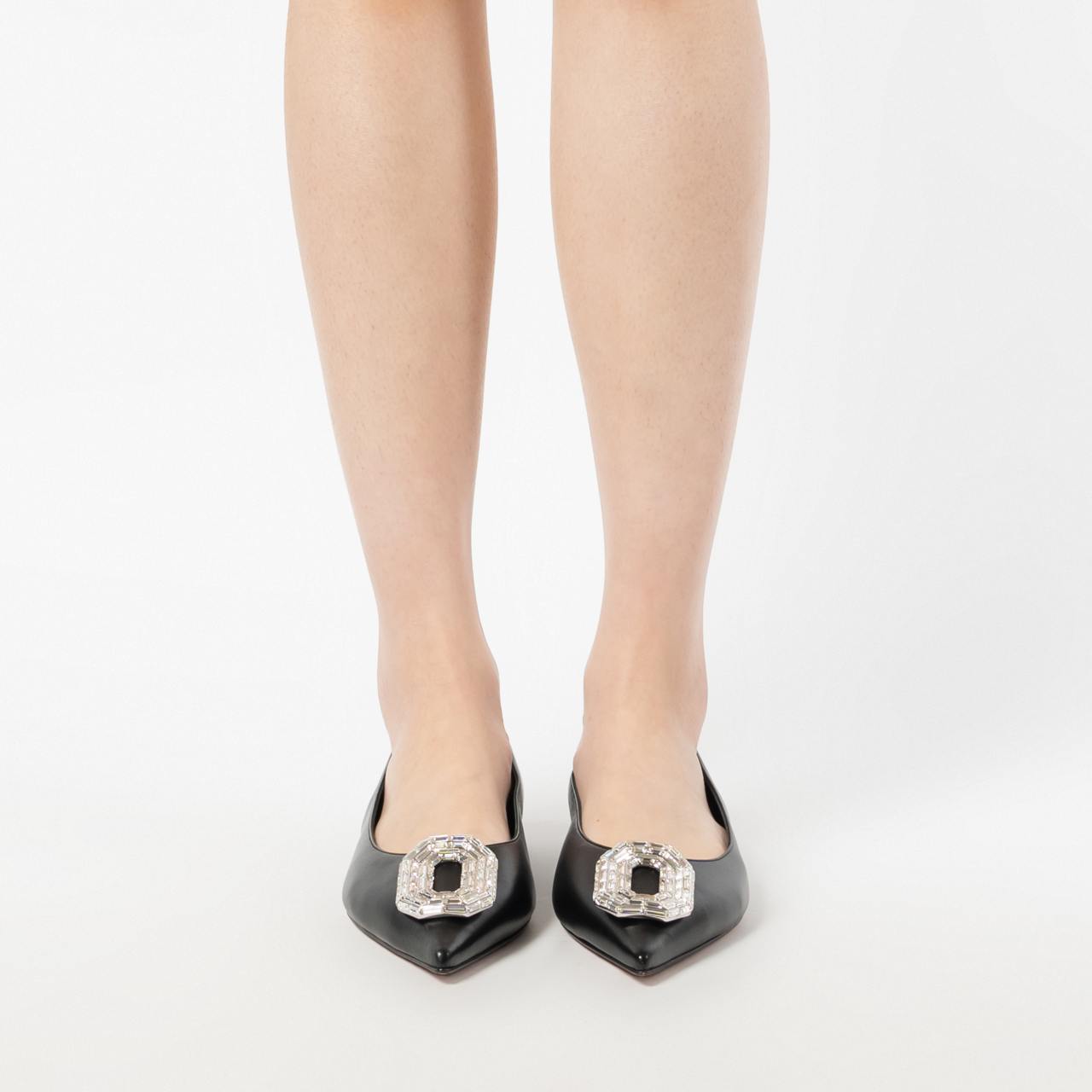 Amina Muaddi Camelia Nappa Flat Shoes Black – voilà.id
