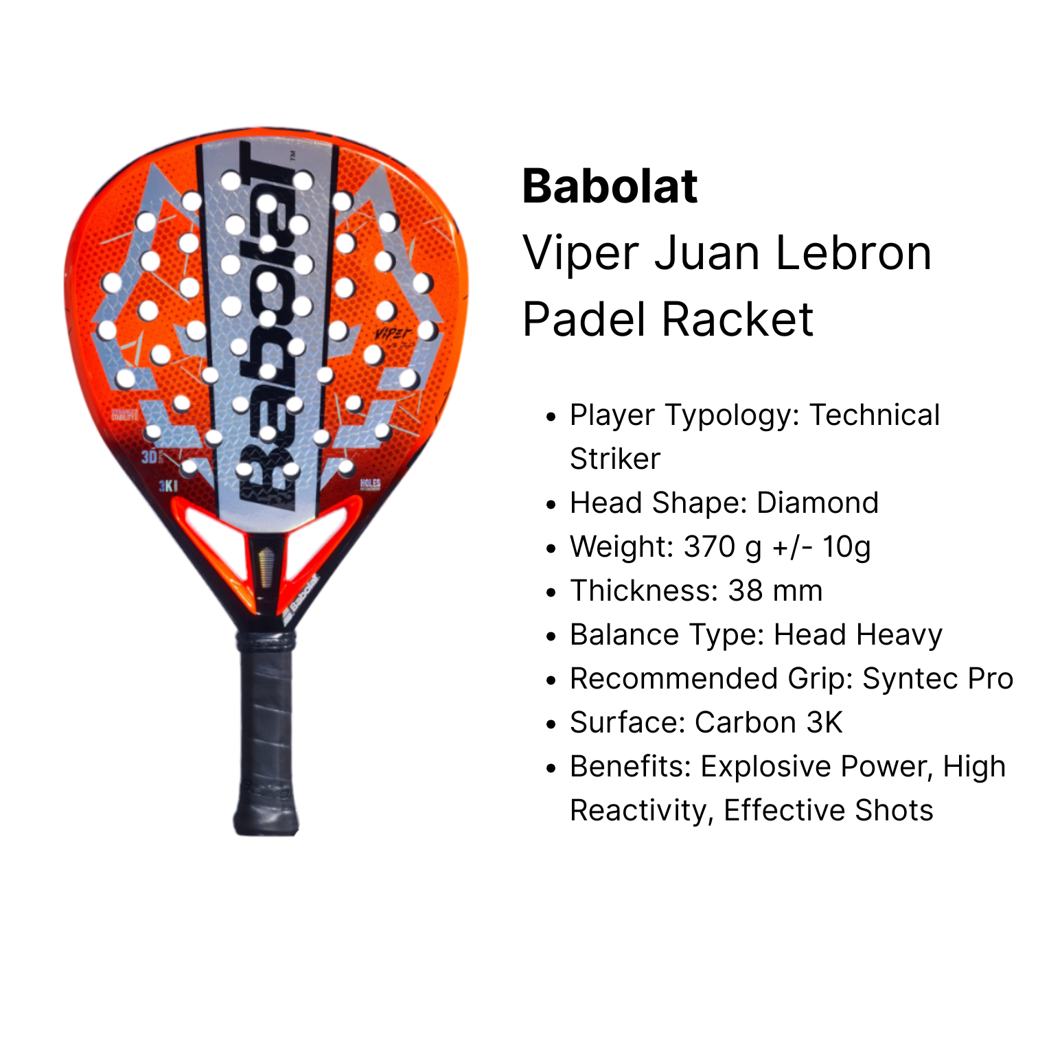 Babolat Viper Juan Lebron Padel Racket Black Orange – voilà.id