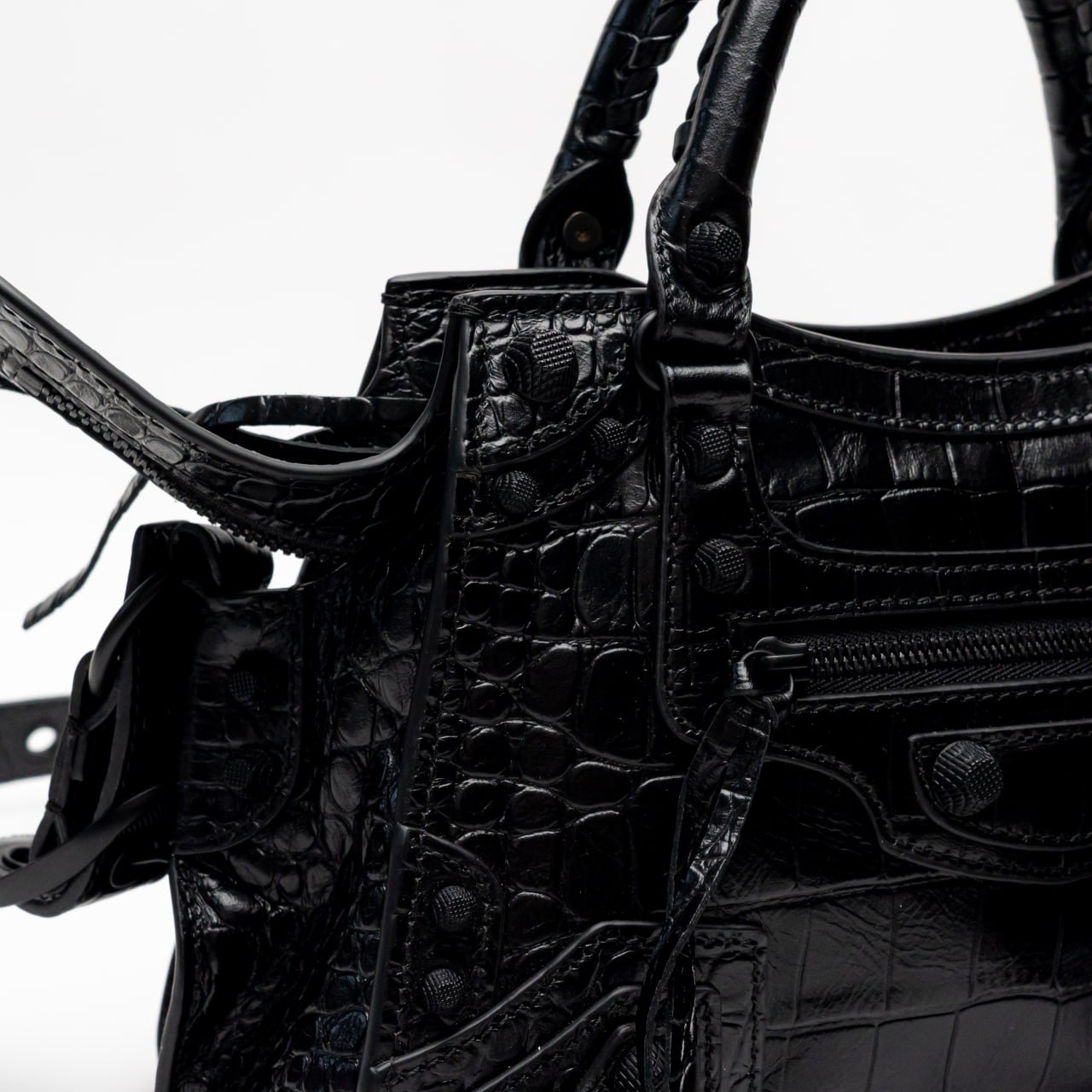 Balenciaga Neo Cagole XS Bag Croco Lambskin Leather Black – voilà.id