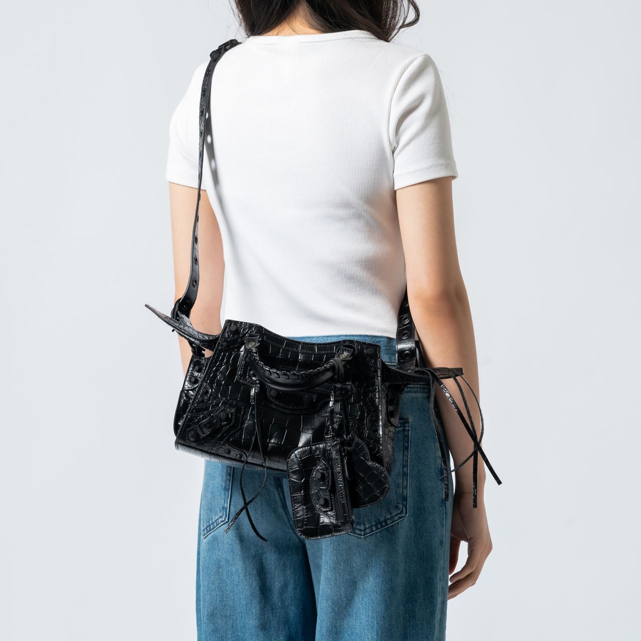 Balenciaga Neo Cagole XS Bag Croco Lambskin Leather Black – voilà.id