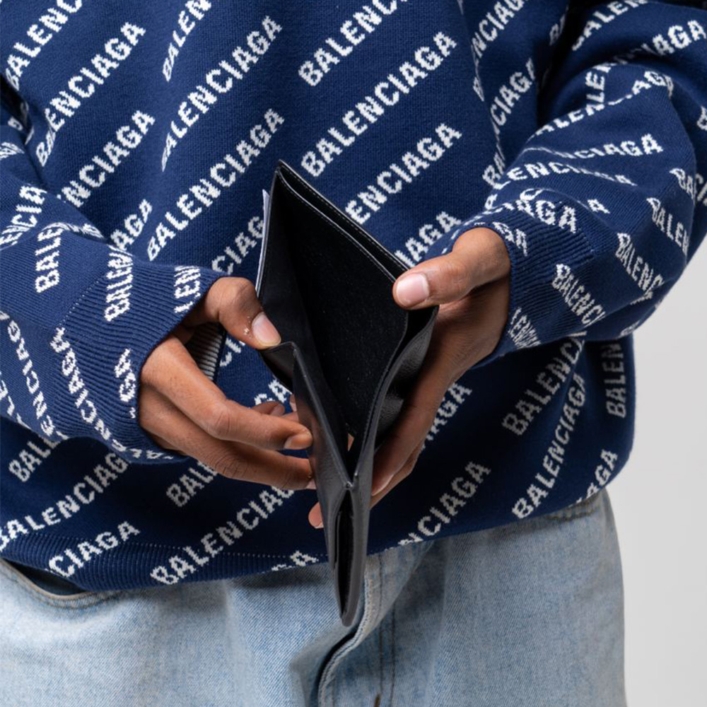 Balenciaga Cash Square Folded Wallet Grained Calfskin Black