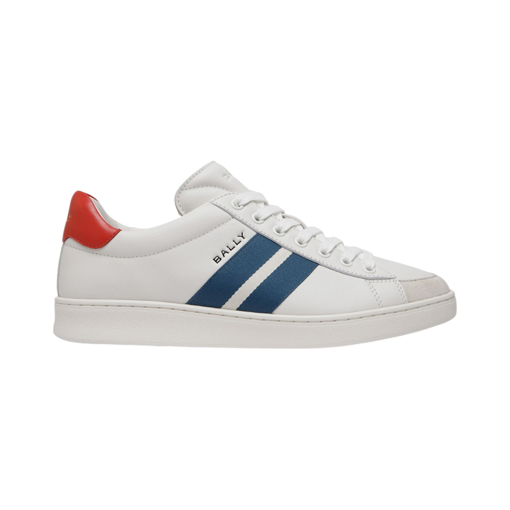 Bally Thiago Smooth Leather Low Top Sneakers White Swiss Red