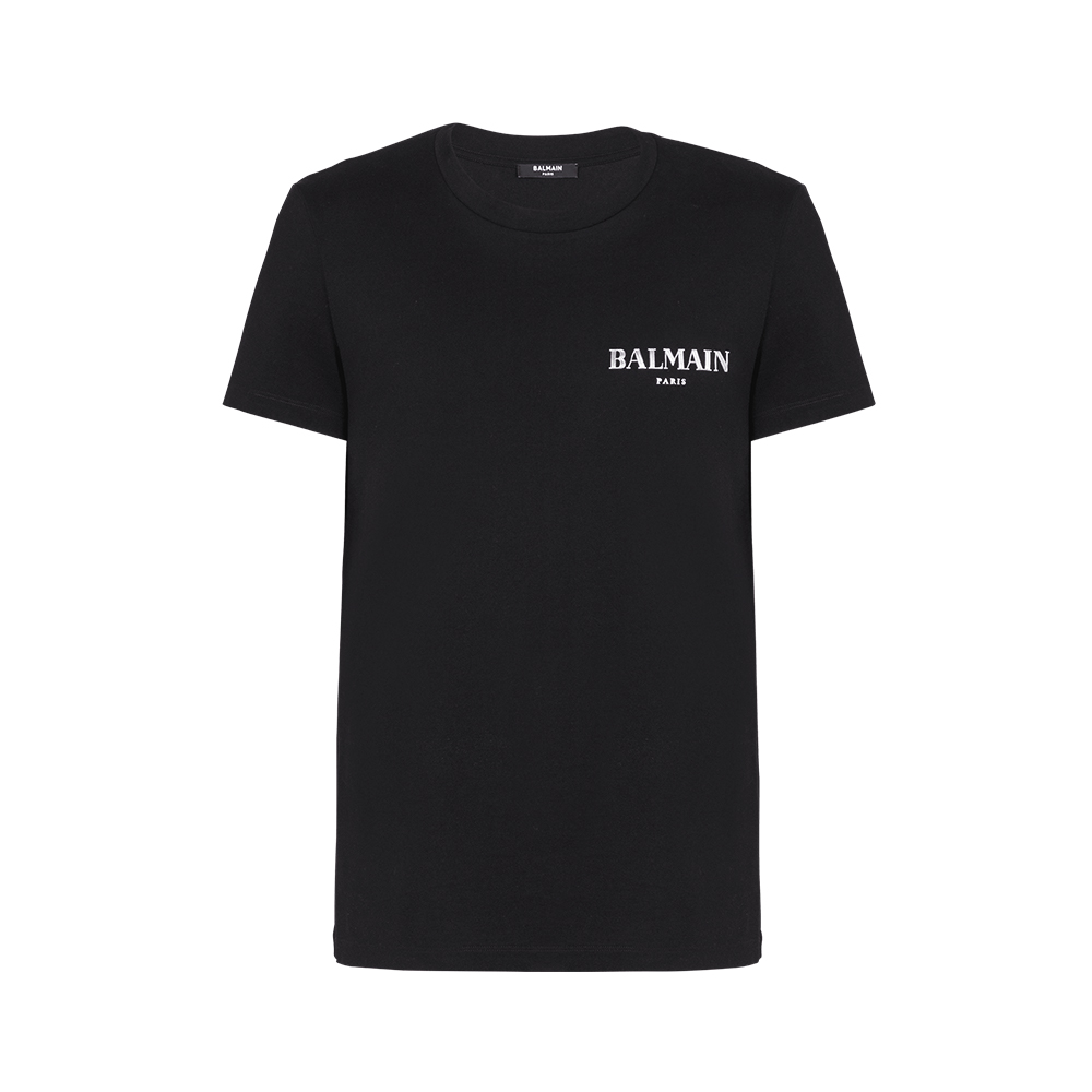 Balmain Vintage Silver Rubber Logo Short-Sleeved T-Shirt Balmain Vintage Silver Rubber Logo Short-Sleeved T-Shirt