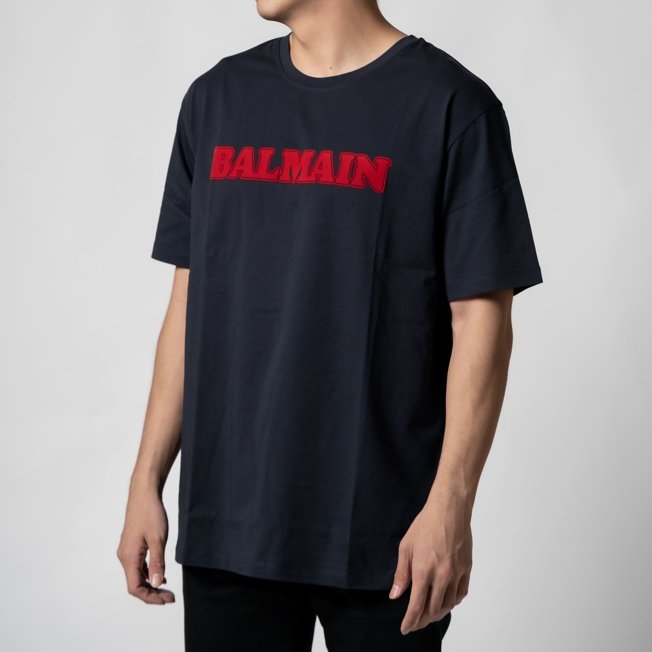 Balmain Flocked Retro Logo Patch T-Shirt Black White – voilà.id
