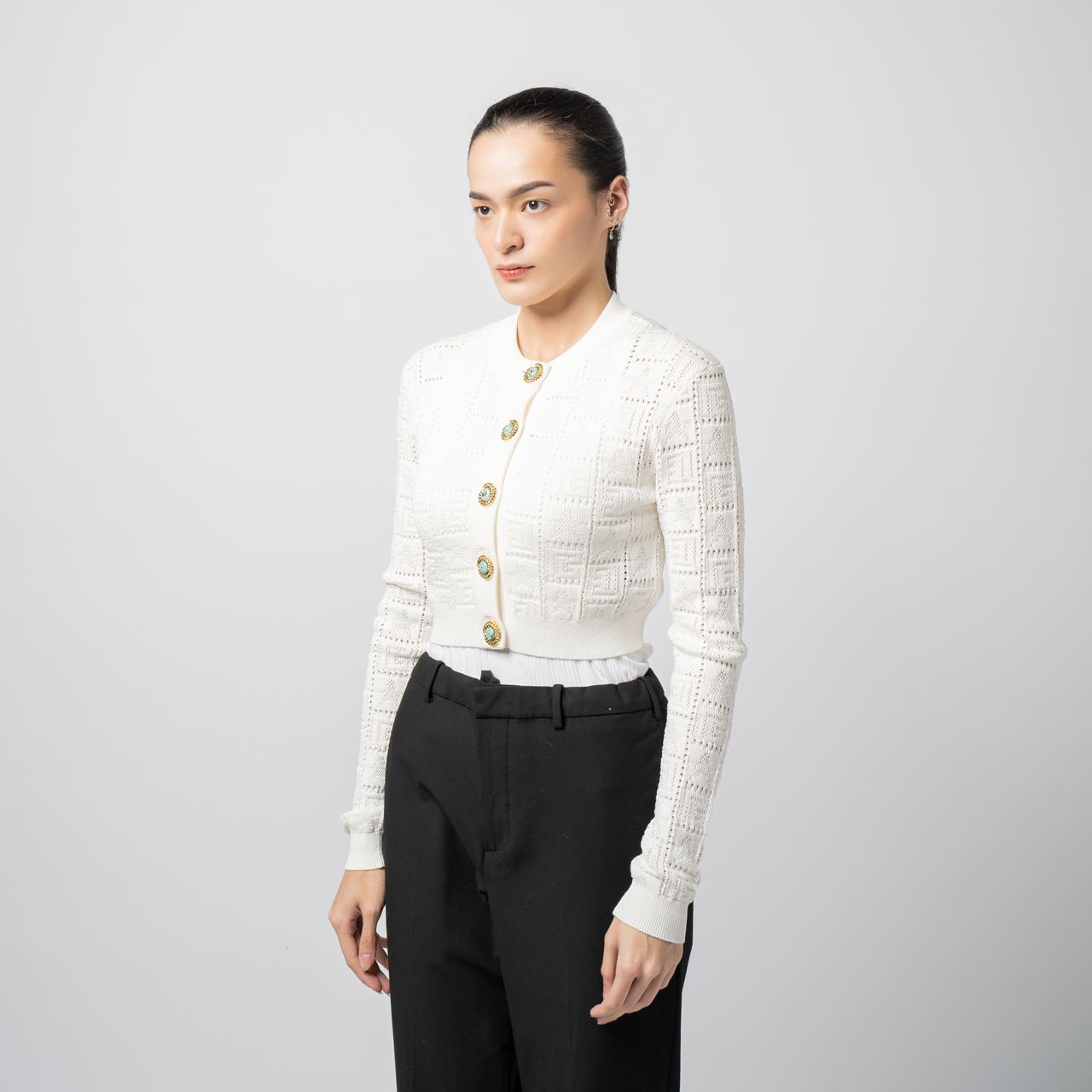 pois double mesh Cardigan【white】 Short tweed-effect cardigan White for Women | Maje