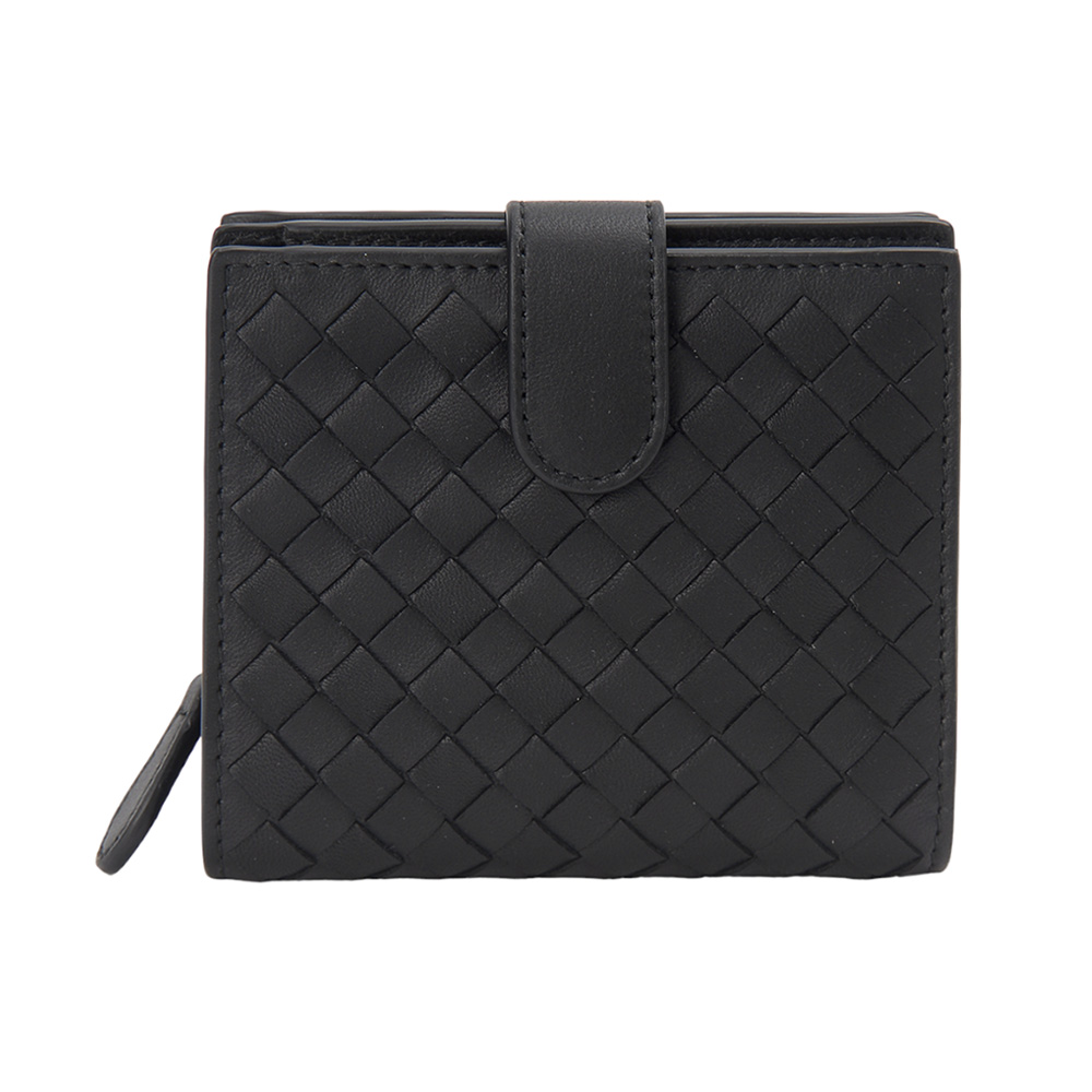 【BOTTEGA VENETA】Cassette Zip Folding Wallet - Black Bottega Veneta Cassette Intrecciato Lambskin Gold Zip-Around