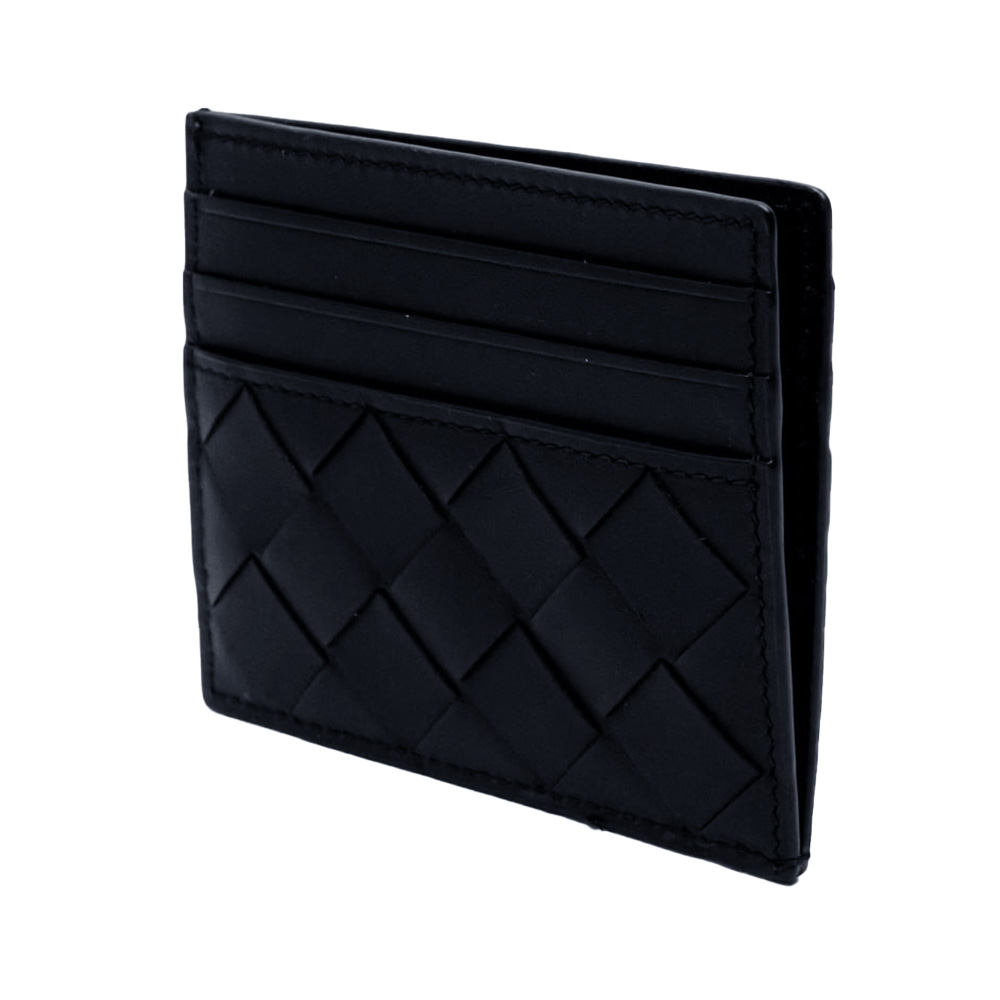 Bottega Veneta Plait Pattern Credit Card Case Espresso Black