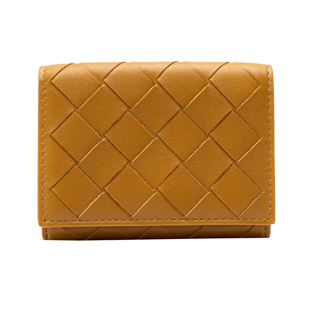 Bottega Veneta Intrecciato Trifold Folding Wallet with Coin Purse Camel