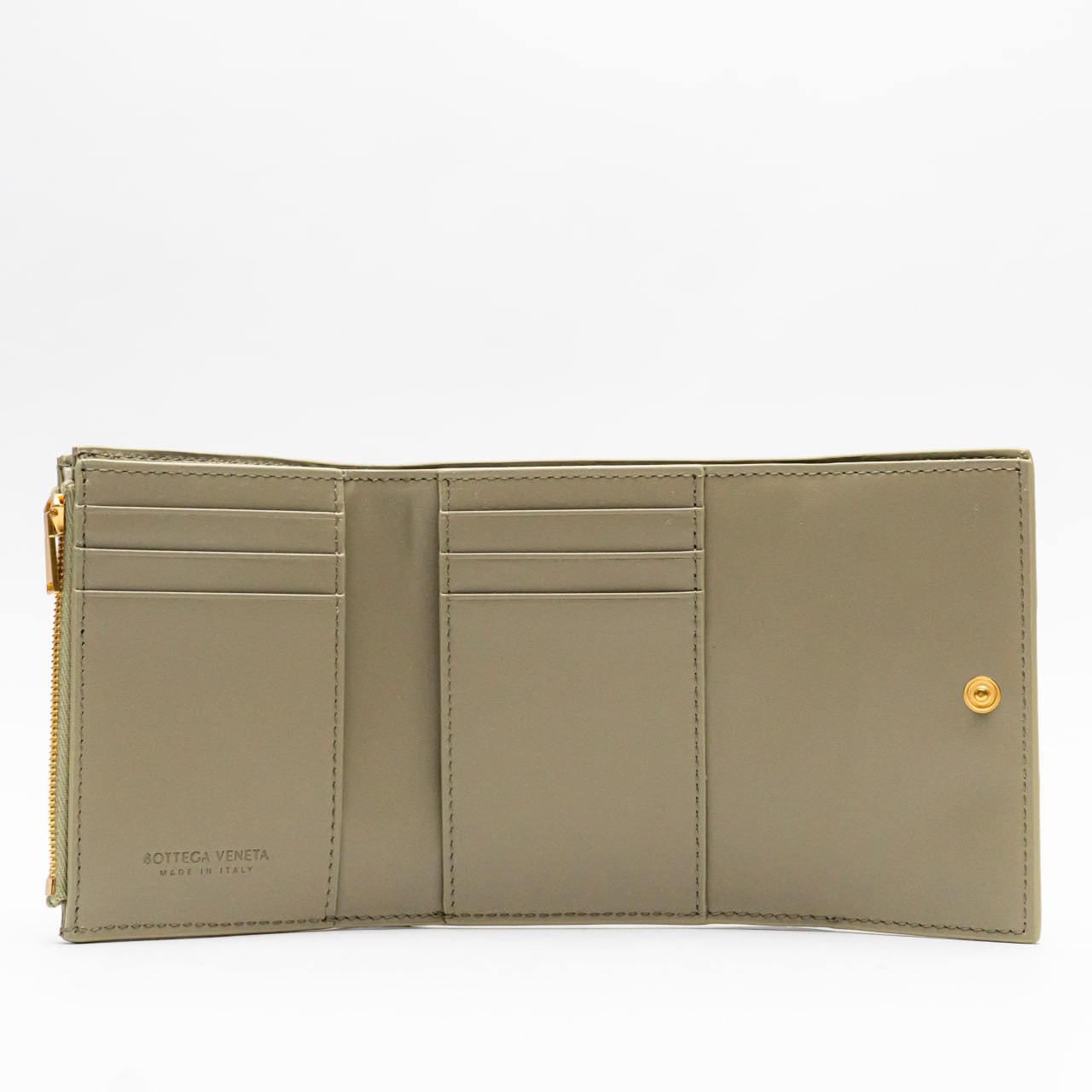 Bottega Veneta Cassette Tri-Fold Zip Wallet Travertine