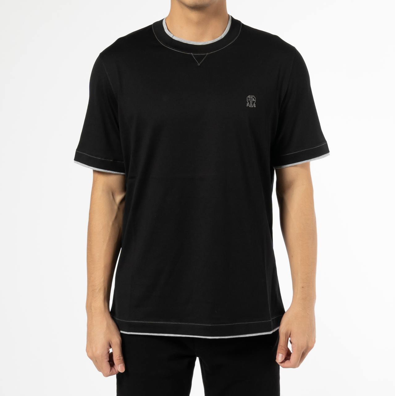 BRUNELLO CUCINELLI FAUX LAYERING AND LOGO T-SHIRT Brunello