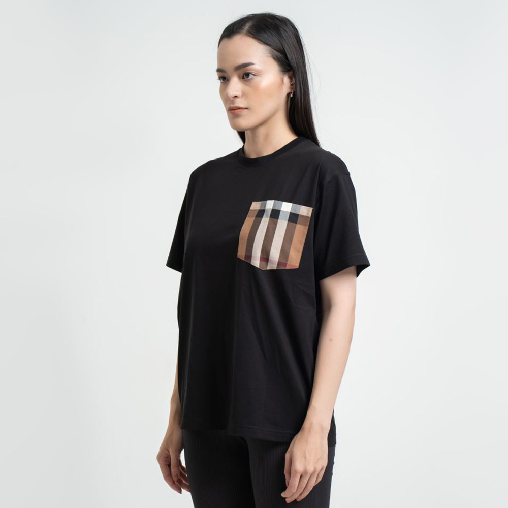 Burberry Check Pocket Cotton Oversized T-Shirt Black – voilà.id