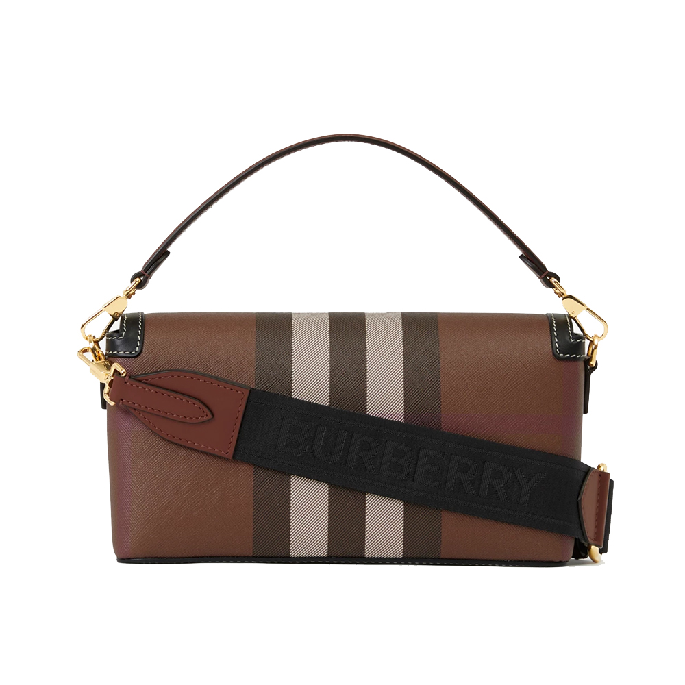 Burberry Check Canvas and Leather Top Handle Note Crossbody