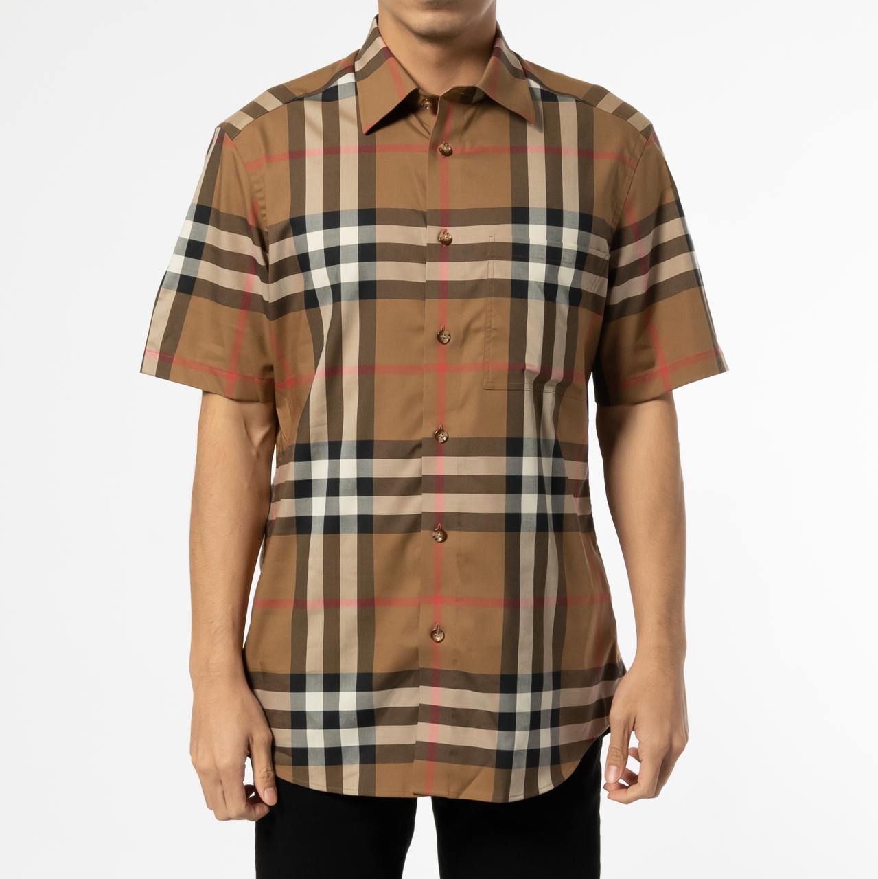 Burberry Claverdon Check Short Sleeve Shirt Taupe Brown