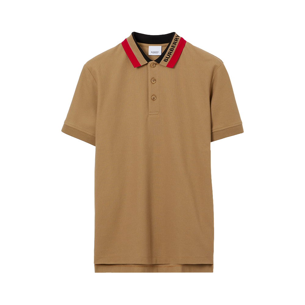 Burberry Collar Logo Detail Cotton Piqué Polo Shirt Camel –