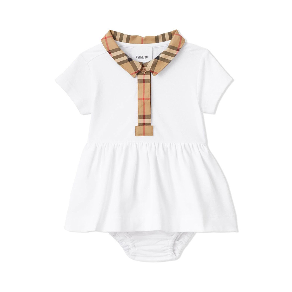 Burberry Kids Check Trim Dress with Bloomers White –