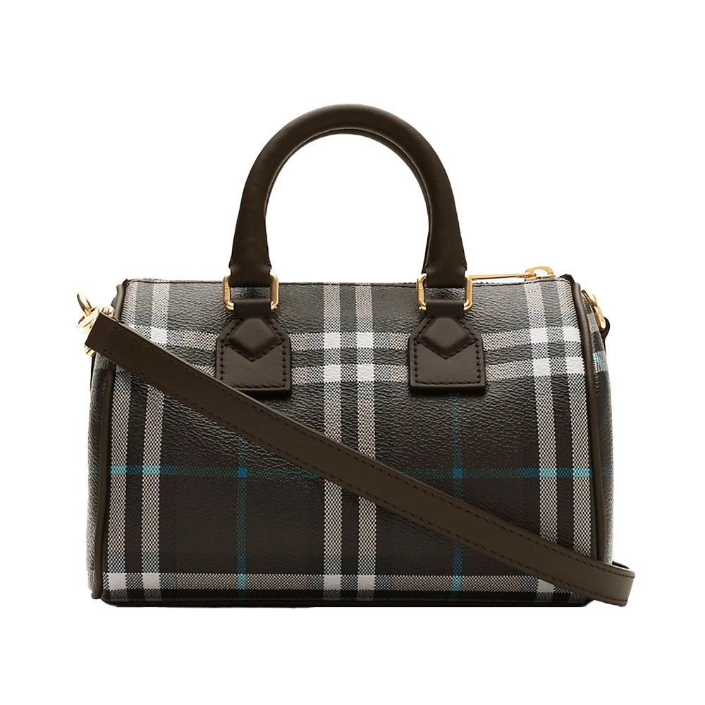Burberry Check and Leather Mini Bowling Bag Archive Beige