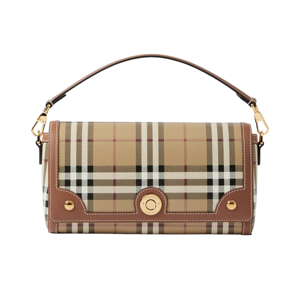 Burberry Check Canvas and Leather Top Handle Note Crossbody