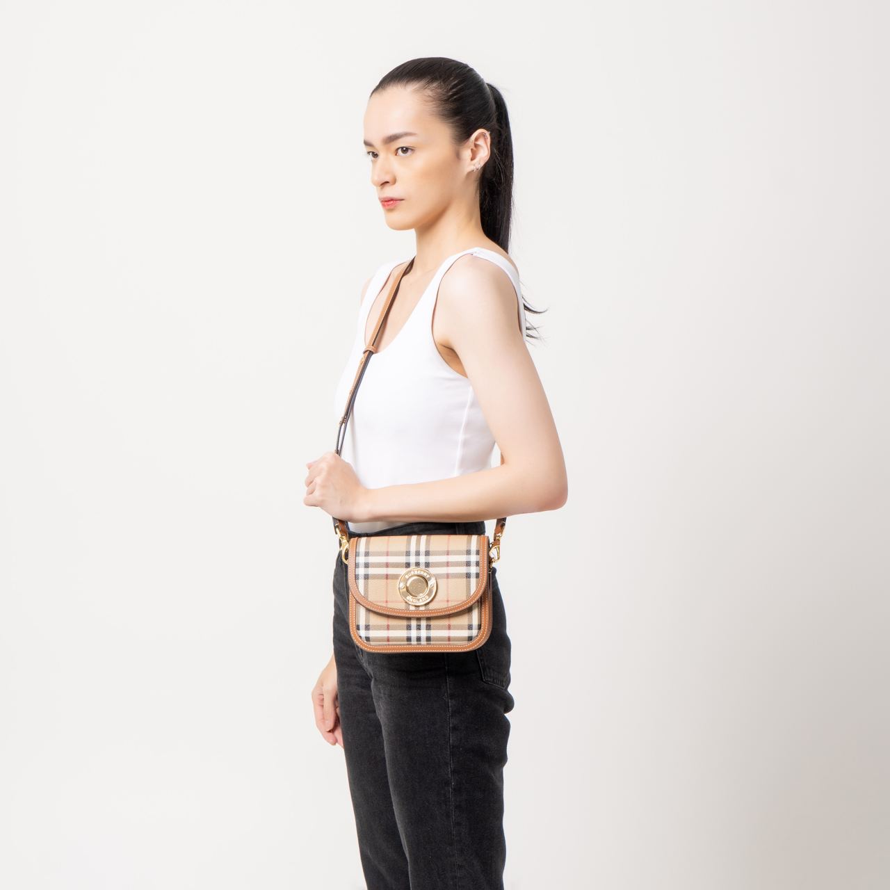 Burberry Elizabeth Check and Leather Small Crossbody Bag