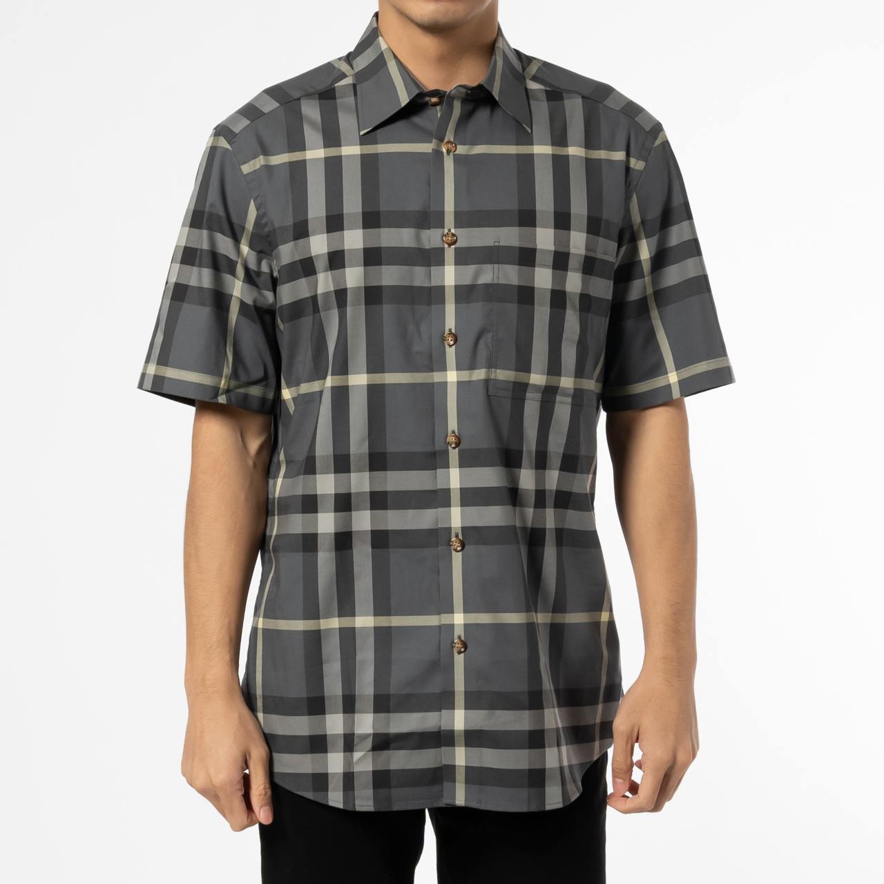 Burberry Claverdon Check Short Sleeve Shirt Seal Grey – voilà.id