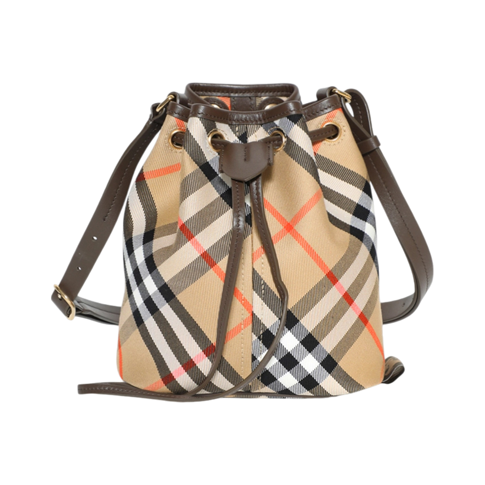 Burberry Check Cotton Mini Bucket Bag Beige