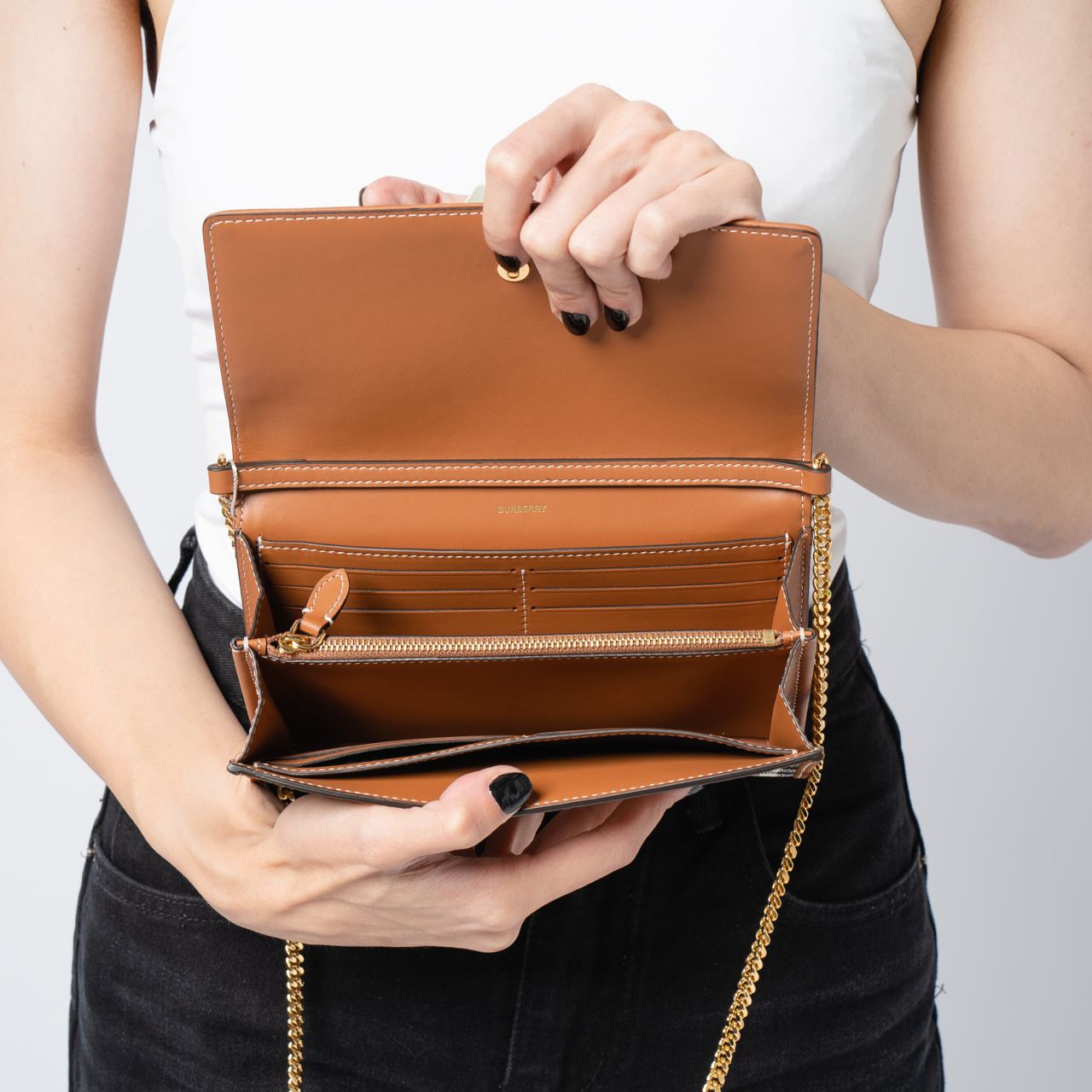 Burberry Check Wallet On Chain Archive Beige –