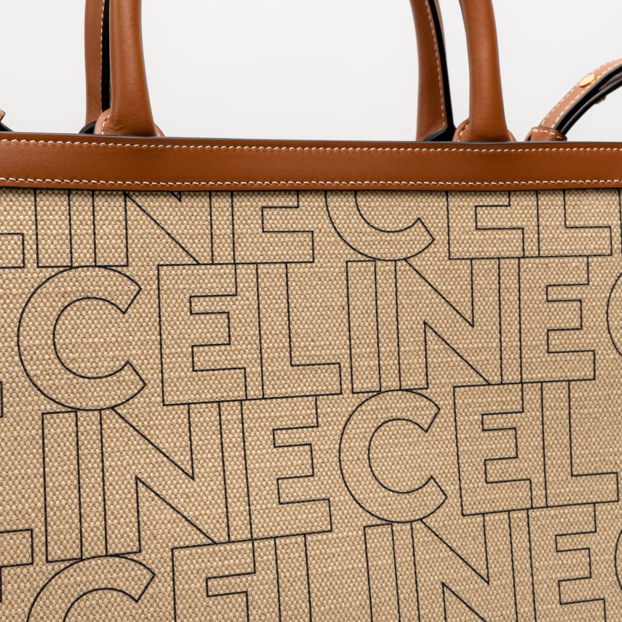Celine Allover Logo Print Small Vertical Cabas Natural Tan