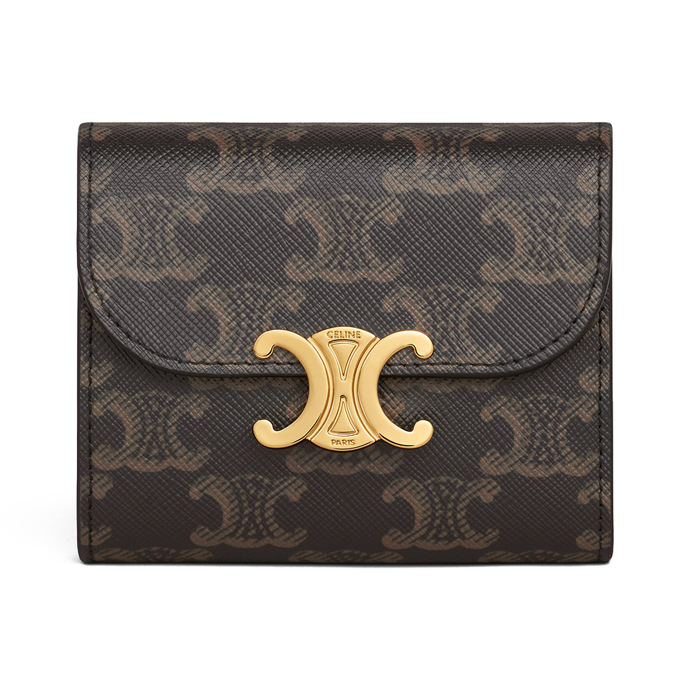 Celine Small Wallet Triomphe Logo Jacquard Canvas White/Tan