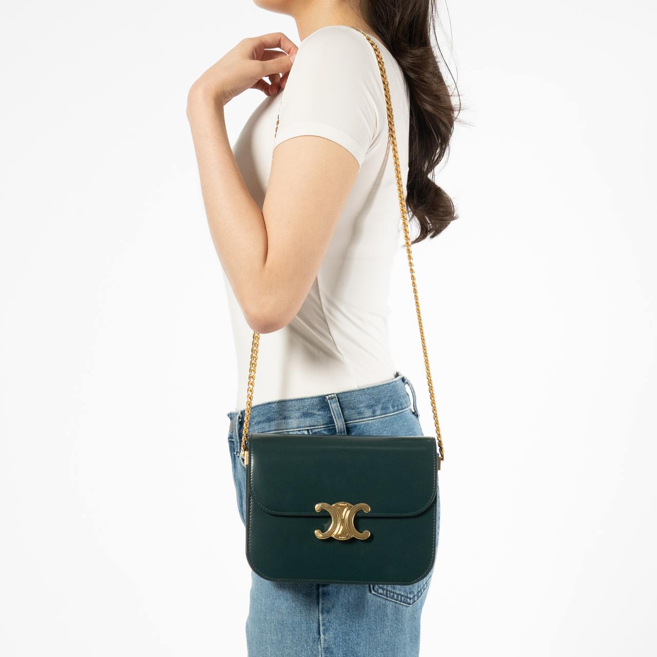 Celine College Triomphe Shiny Calfskin Shoulder Bag Amazone