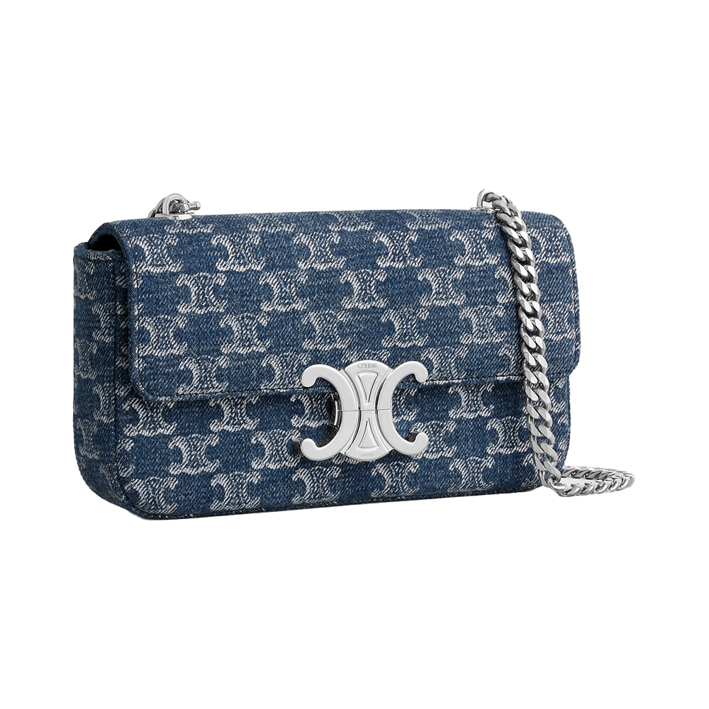 【CELINE(セリーヌ)】CLAUDE DENIM CHAIN SHOULDER BAG CELINE Denim Triomphe Claude Chain Shoulder Bag Blue Silver
