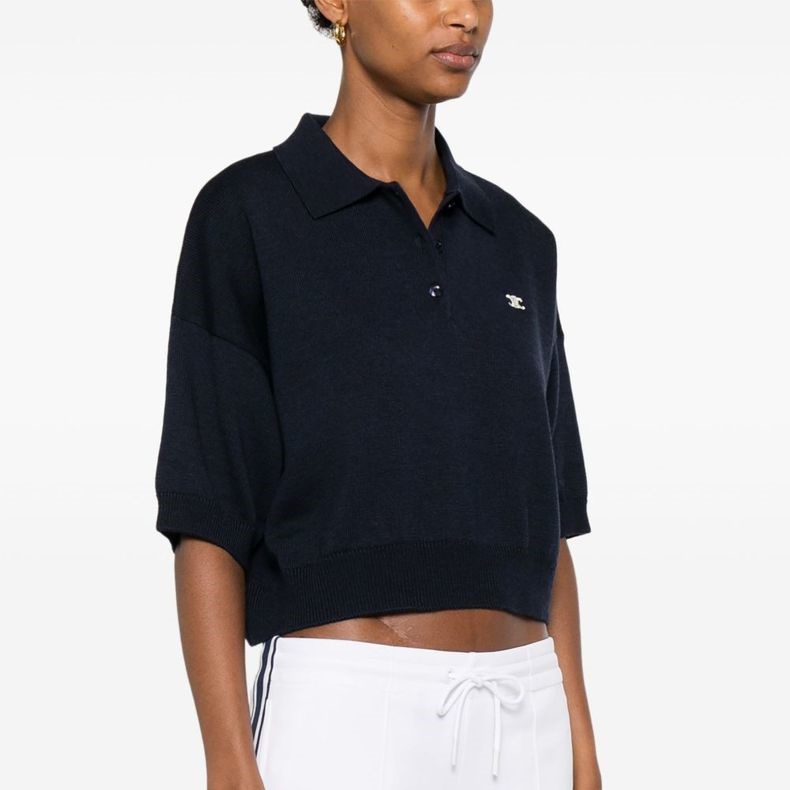 Celine Triomphe Cropped Wool Polo Shirt Navy – voilà.id