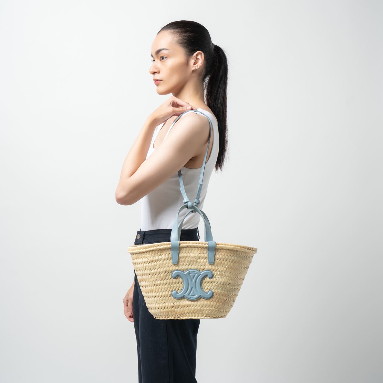Celine Teen Triomphe Classic Panier Palm Leaves Handbag Tan