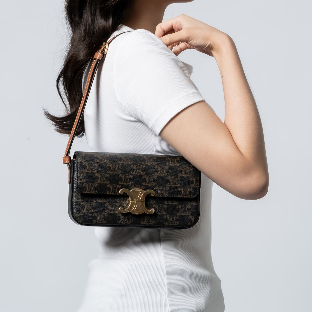 Celine Triomphe Canvas Chain Bag Canvas And Calfskin Tan Celine